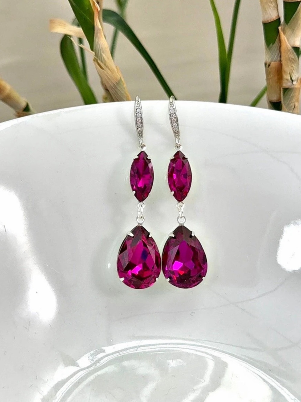 Fuchsia Crystal Drop hot pink Earrings handmade jewelry NEW